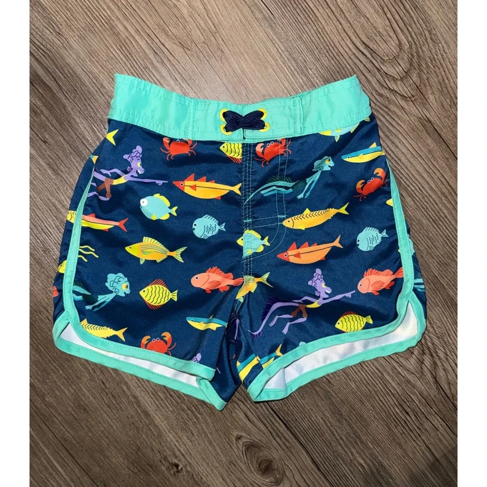 Disney Pixar Luca Boys Swim Trunks Size 4 Navy Blue Sea Monster Fish Print